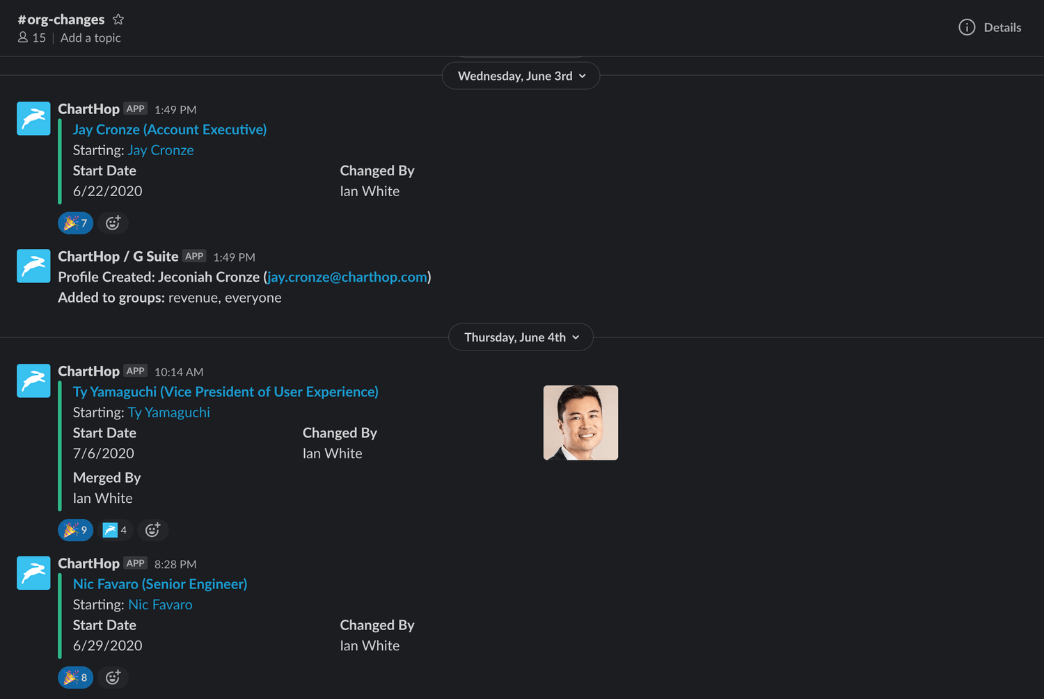 Example of Slack org changes channel